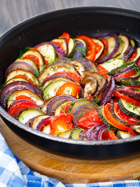 Delicious freshly cooked ratatouille in a pan